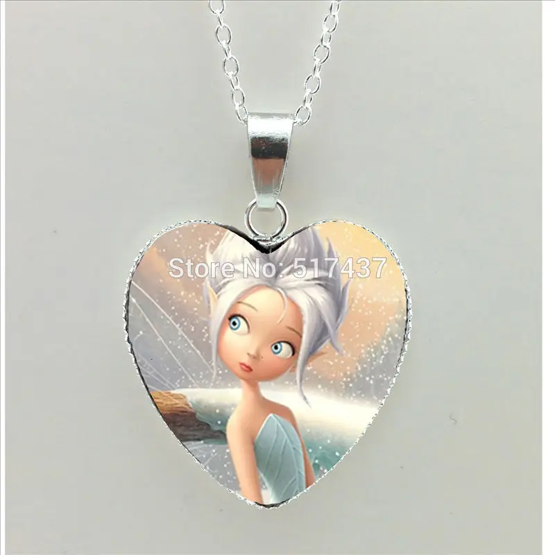

2017 New Periwinkle and Tinkerbell Heart Necklace Periwinkle Heart Pendant Jewelry Women Heart Shaped Necklace HZ3