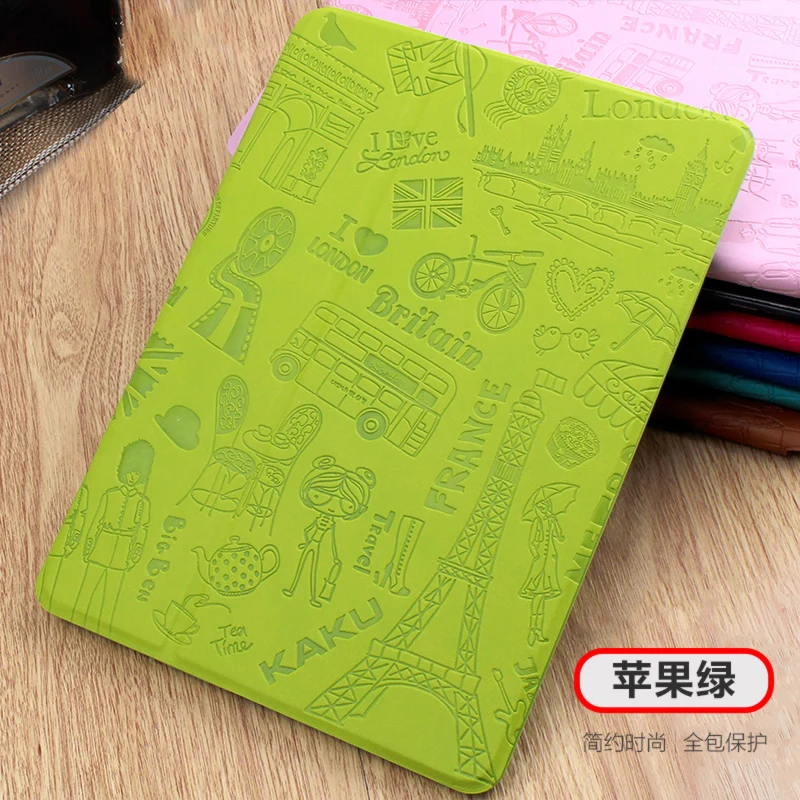 

3D Embossing Case For Ipad Air 2 PU Leather Smart Case for iPad Air 2 in Unique Paris style Auto smart wake up KAKUSIGA Design