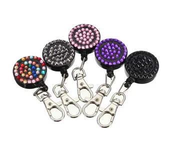 

ABS Plastic Bling Crystal Retractable Extendable Badge Reel With Metal Clip For ID Badge Holder Key Holder 1pcs