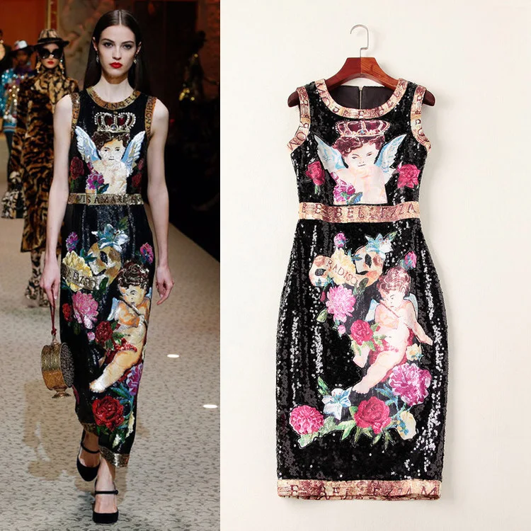 

New dress Round collar sleeveless heavy order bead piece the angel patch embroidered cultivate morality dress