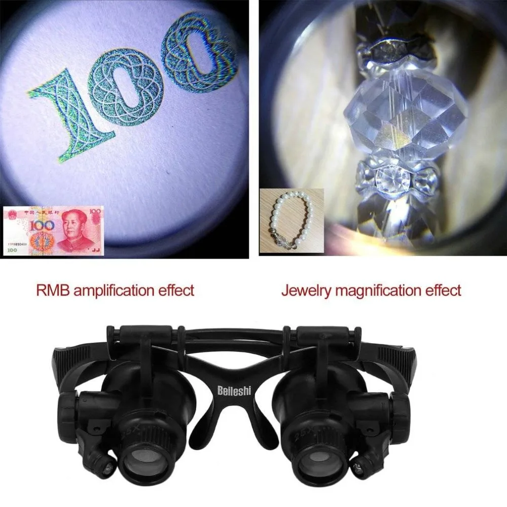 

Headband Eyewear Watch Repair Watchmaker Magnifier Loupe LED Lights Jeweler Magnifying Glasses Repair Tools 10X 15X 20X 25X