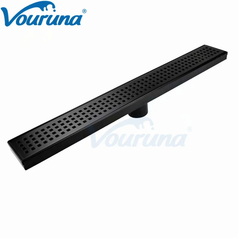 

VOURUNA Matte Black Long Floor Drain SUS 304 Stainless Steel 80cm Length Shower Grate Bathroom Drainer