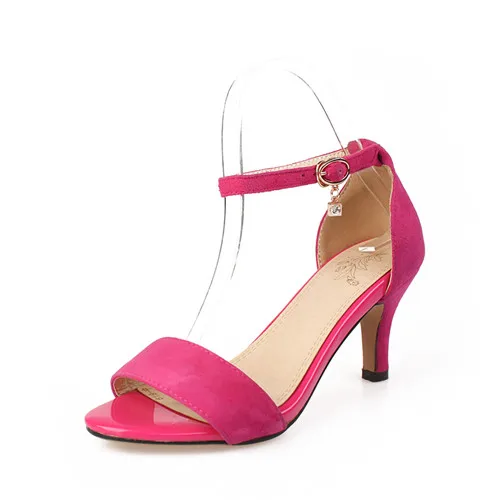 Ремешок на щиколотке на каблуке женские босоножки Летние женские туфли с открытым носком высокий толстый каблук Сандалии под платье, для вечеринки, большие Размеры - Цвет: 6  Rose red
