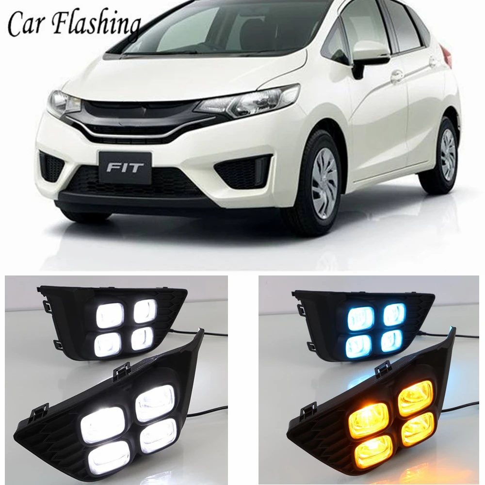 Car Flashing 1set LED For Honda Jazz Fit 2014 2015 2016 DRL Daytime
