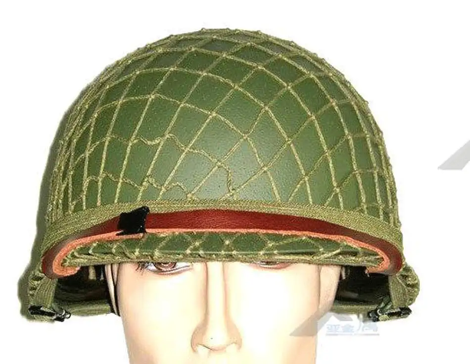 Стальной шлем WWII U.S M1 с сетчатой крышкой и полоской M1 зеленый Helmet-US148