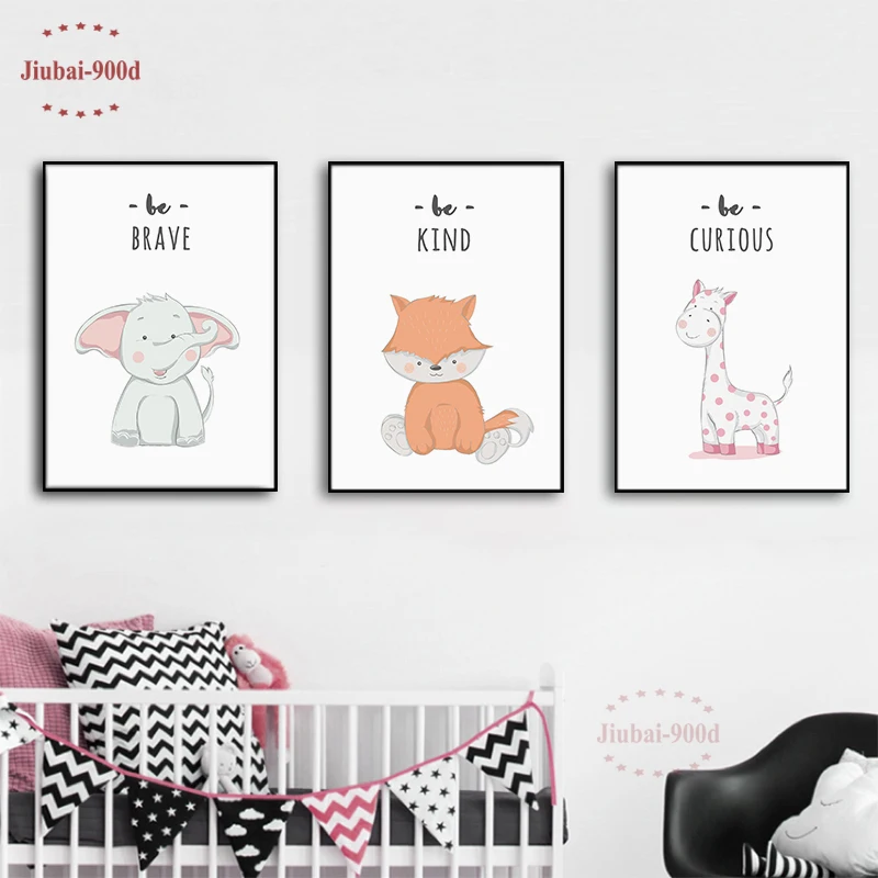 

Nursery Wall Art Decorative Cartoon Animal Squirrel Elephant Picture Canvas Painting Baby Room Wall Decoration Posters NUR32