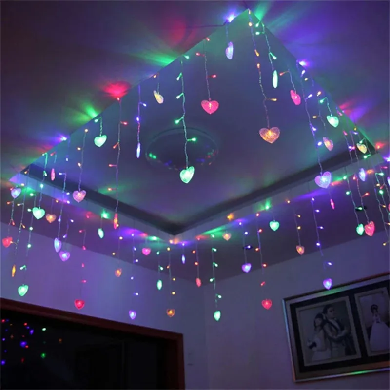 

3.5M 96Leds Hearts Shape LED String Curtain Light For Christmas Wedding Party Decoration Festival Lights Garlands