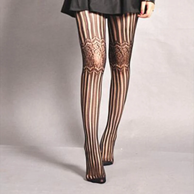 Fashion Lady Elastic Sexy Black Lace Stocking Grain Upper Thighs See