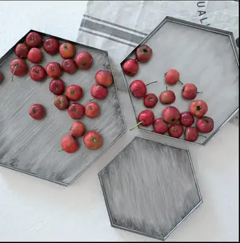 

retro silver hexagon metal sevring tray storage trays decorative tray silver tray objetos decorativos for table storage TYTP028