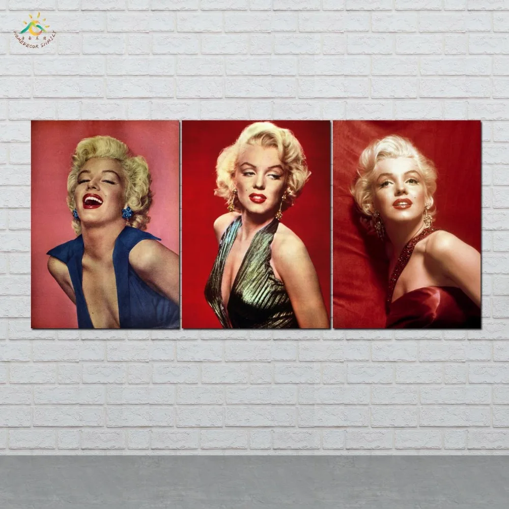 

Wall Art HD Prints Canvas Art Painting Modular Picture And Vintag Poster Marilyn Monroe Canvas Painting Home Decor 3 PIECES