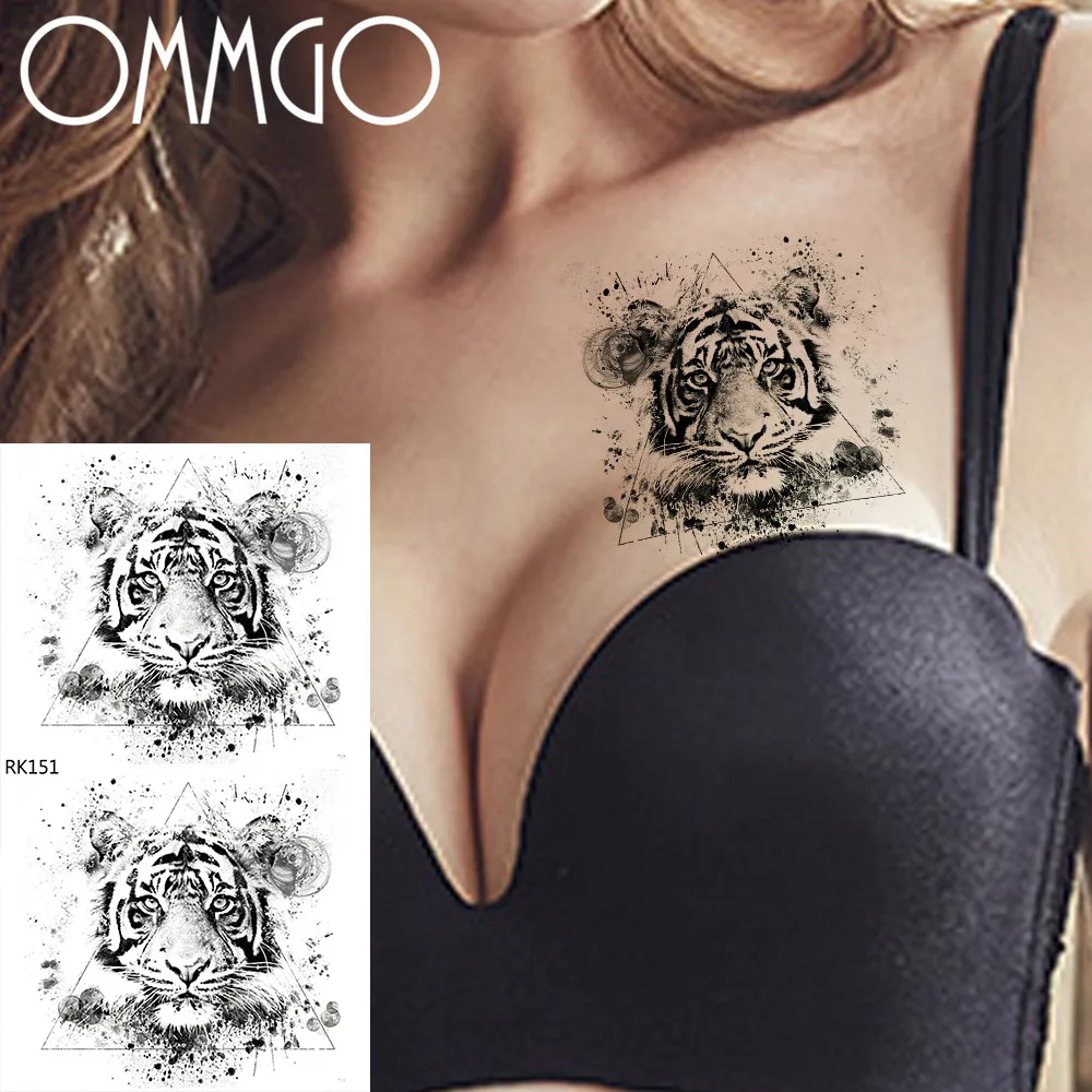 

OMMGO Graffiti Triangle Tiger Temporary Tattoos For Women Men Tatoo Paper Body Art Waterproof Arm Neck Black Fake Tattoo Sticker