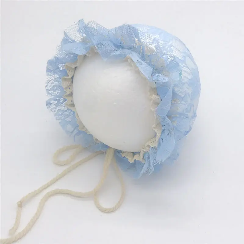 Newborn Photography Props Baby Girl Lace Princess Hats Handmade Flower Infant Caps - Цвет: 3