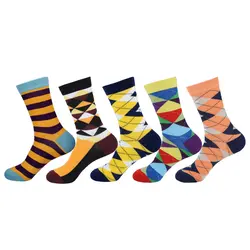 Мода 5 пар/лот Для мужчин; хлопковые носки Длинные высокое качество Diamond Argyle socks красочные Для мужчин платье носки 39-44