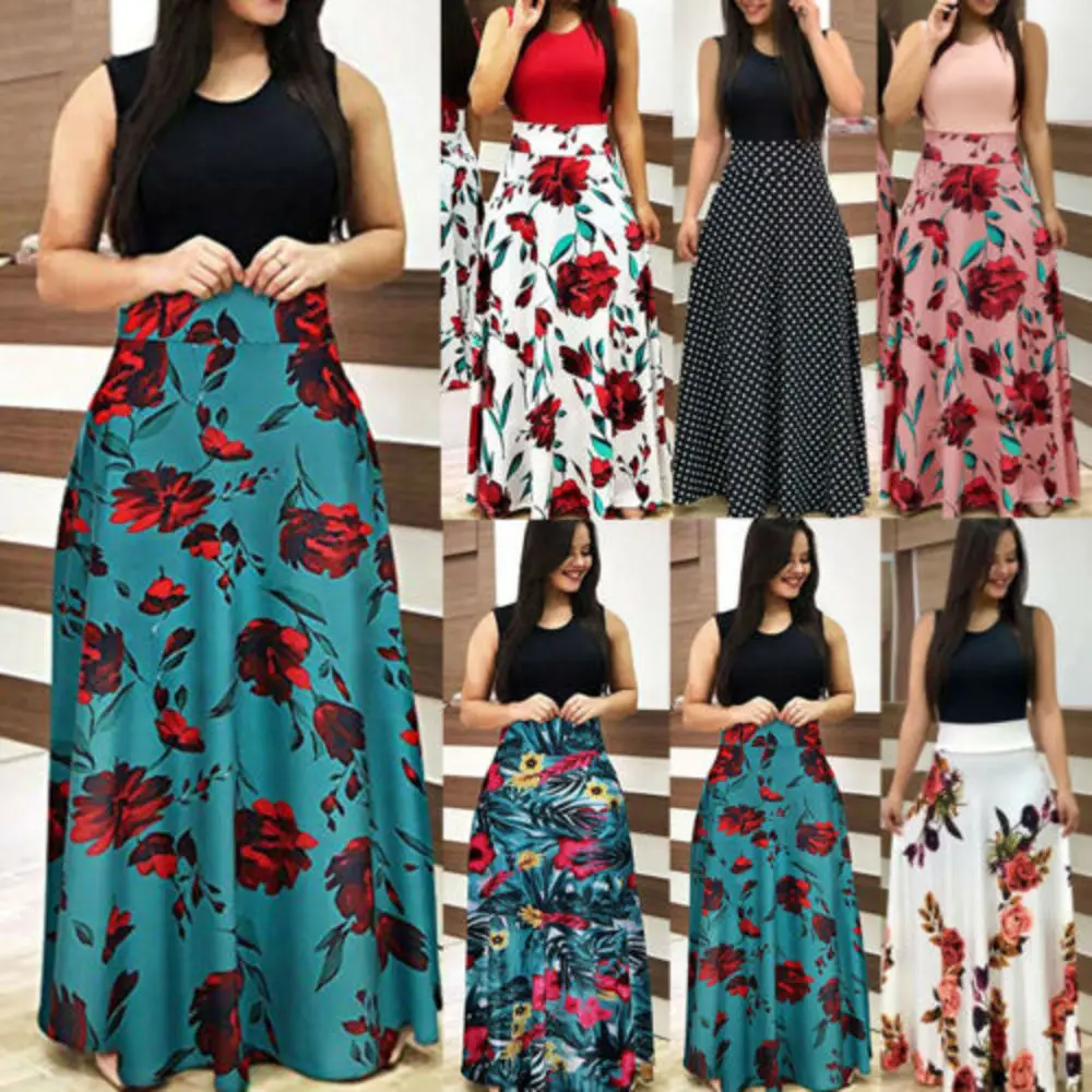 Women Floral Maxi Dress Prom Evening Party Summer Beach Casual Long Sundress Dress Party Summer Beach Sundress