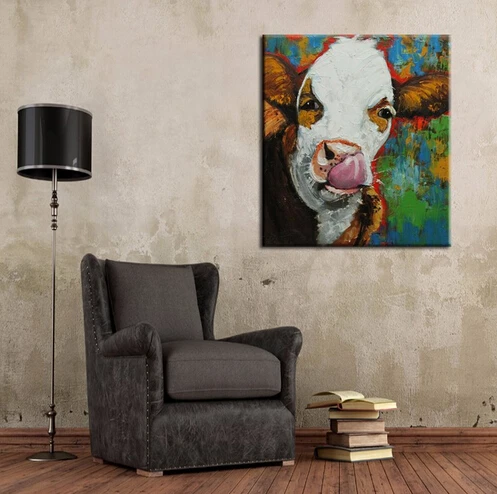 

Newest Abstract Colors Hand Painted Abstract Cow Oil Painting For Wall Picture Home Decoration Handmade Artwork On Canvas