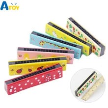 Детская деревянная Губная гармошка 16 отверстий Милая мультяшная игрушка гармоника детский духовой инструмент для начинающих тренировка Музыкальная развивающая игрушка