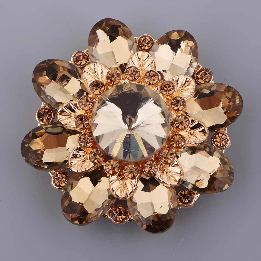 Flower Design Alloy Rhinestone Shank Button, 46mm, Wedding Dress Clothes Embellishments