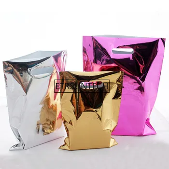 

Plastic Glossy Gift Bag Shopping Mall Grocery Clothes Packaging Pouch Rose Gold Silver Foil Bags 500pcs/lot