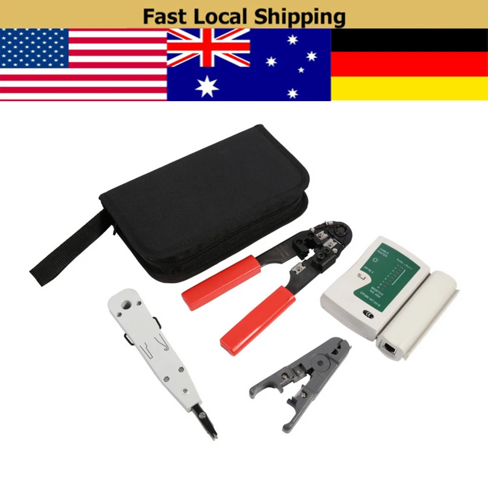 

WALFRONT LAN Network Tool Set Kits Cable Tester Crimper Wire Stripping Pliers Cutter Cable Tester Crimper Wire Cutter Punch Down