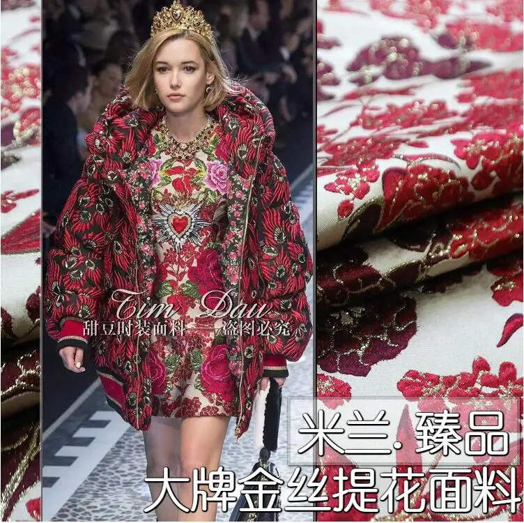 Autumn Winter 2017 Europe and United States Style Golden Flower Jacquard Fabric-in Lace from