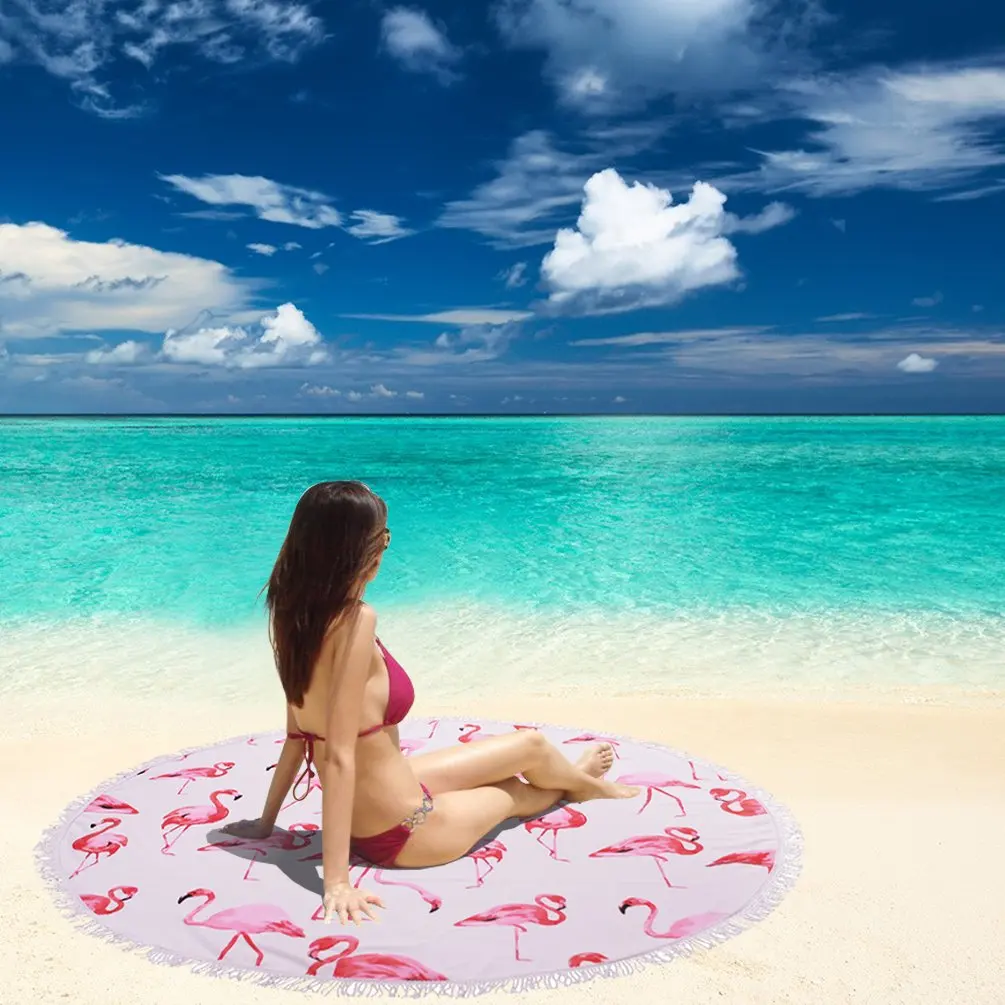 Фламинго коврик для пикника с бахромой большой круглый пляжный коврик Мультифункциональный внешний обернутый шарф шали приморский праздник пляжный коврик