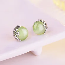 Ретро Серебряные серьги для женщин винтажные полые цветы зеленые драгоценные камни с 925 пробы серебряные ювелирные изделия pendientes eh647