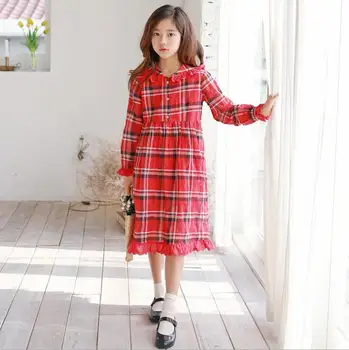 

2019 Korean style girls plaid dress chiffon fashion spring girls dresses 3-8t B5
