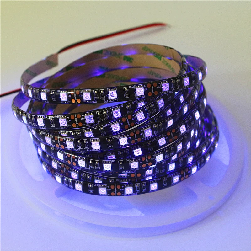 Asmtled DC12V черный/белый PCB UV LED полосы света 5050 SMD 60leds/м 0.5-5 м ультрафиолетовых лучей фиолетовый гибкие светодиодные Клейкие ленты лампы