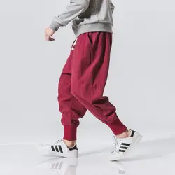 Повседневное танцор Для мужчин; штаны с мотней хлопковые льняные брюки лодыжки объединились Штаны свободные шаровары китайский стиль