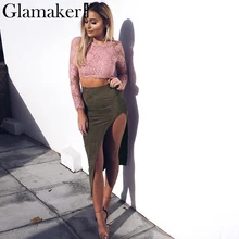 Glamaker фитнес Сплит бархатная юбка с высокой талией Весенняя уличная одежда женские юбки Футляр Сексуальная Асимметричная тонкая юбка для вечеринок