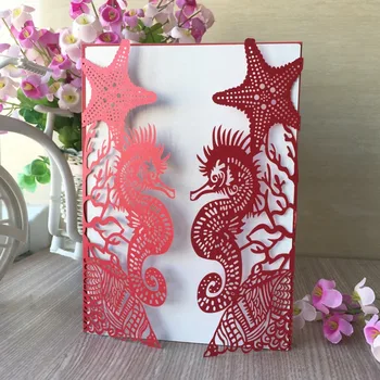 

40pcs/lot Chic Pearl Paper Sea Theme Invitations Card Romantic Wedding Decorations Birthday Party Invitations Gift Card