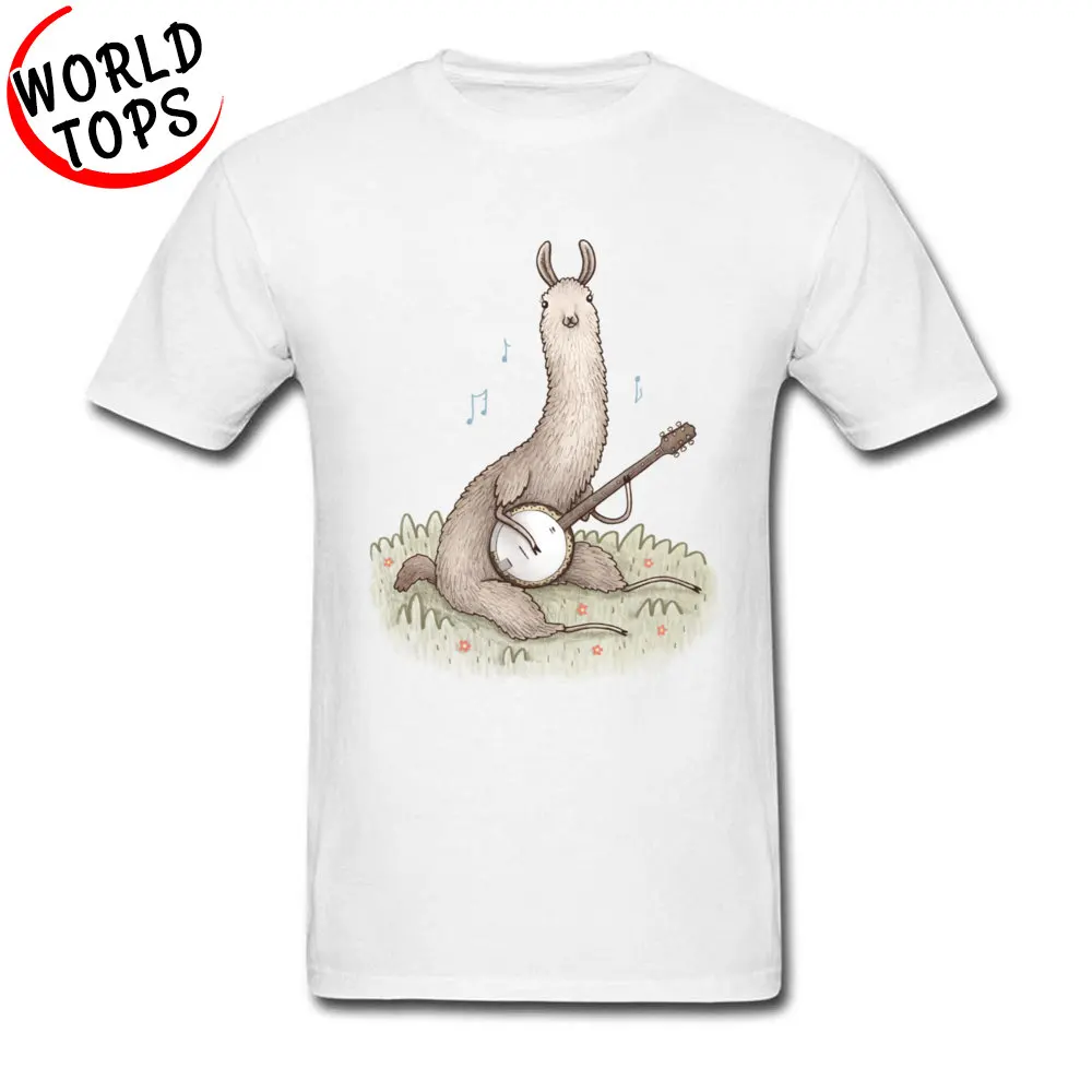 

Brand New Men T Shirts Happy Banjo Llama Sings Graphic White Fashion Funny T-Shirt Customized Wholesale Drop Shipping