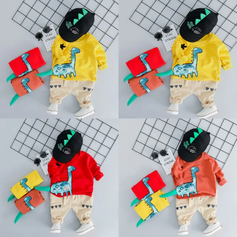 

Boys Dinosaur Clothes 2019 New Children's Clothing Set Autumn and Winter 3PCS Hooded Jacket Set Autumn Cotton Printed Letter Set