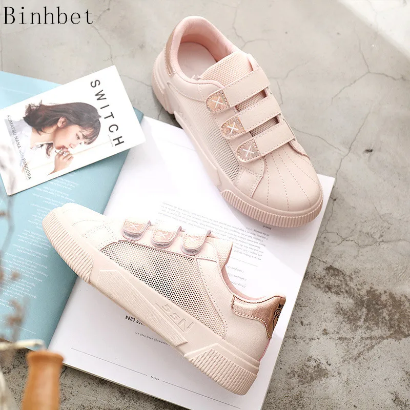 

Summer New Fashion Hook and Loop Fasteners White Shoes Casual Hollow Breathable Shoes Thick-soled Shoes Women Hard-wearing