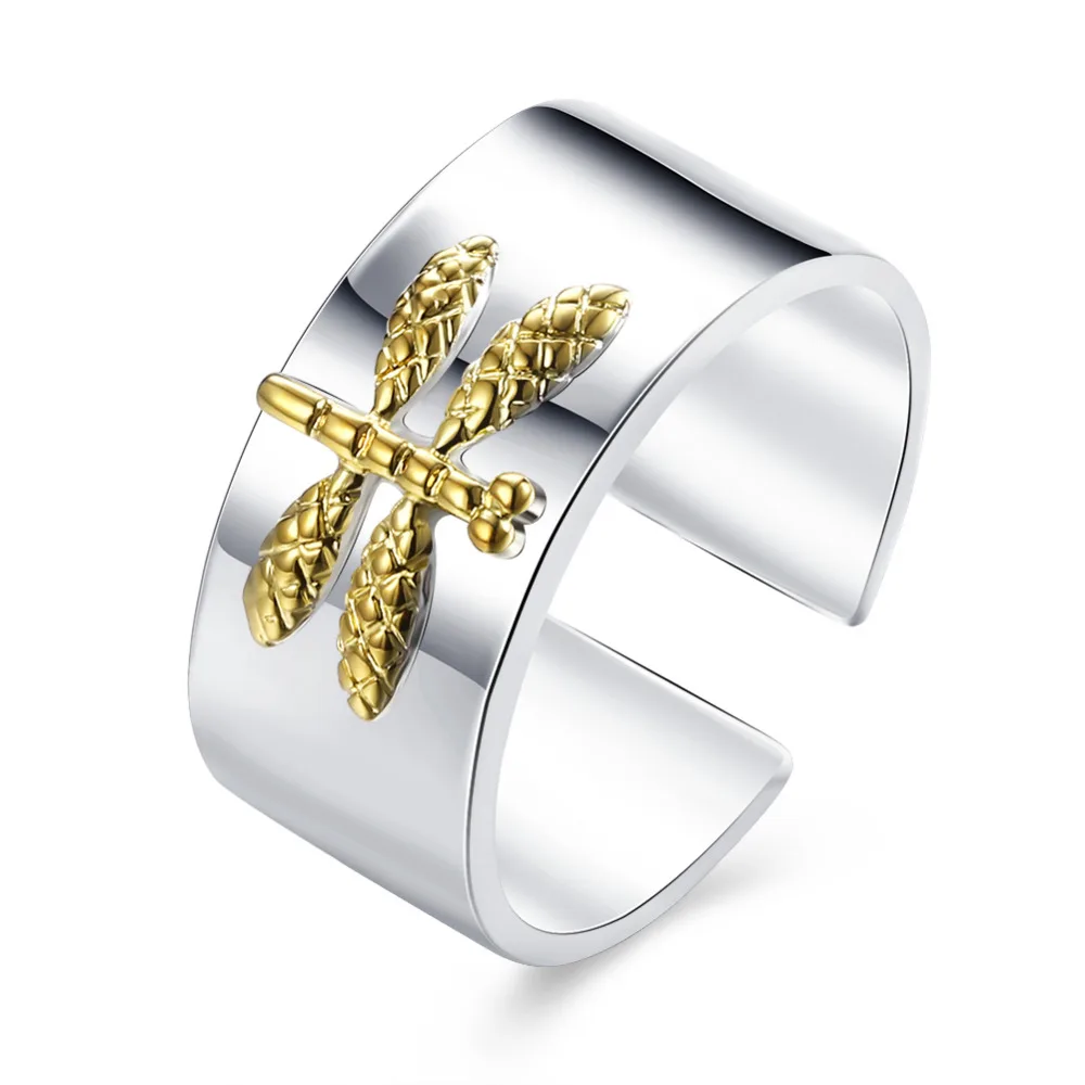

18k & 925 silver dragonfly opening ring new free shipping