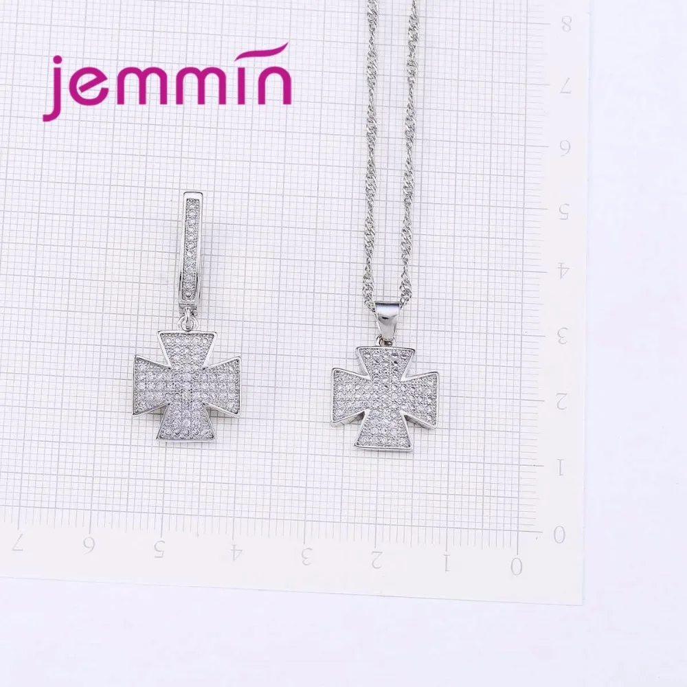 Jemmin модные свадебные Jewelry Set White Crystal геометрический Цепочки и ожерелья серьги Шарм 925 серебряные свадебные комплекты ювелирных изделий