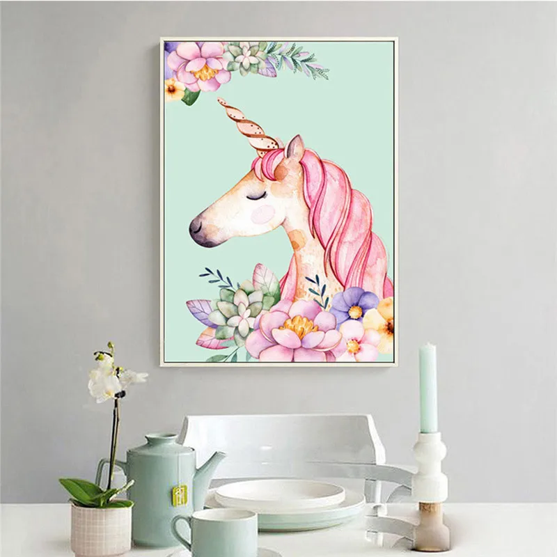 Nordic Animals Unicorn Canvas Painting Wall Art Poster Print Rooms Home