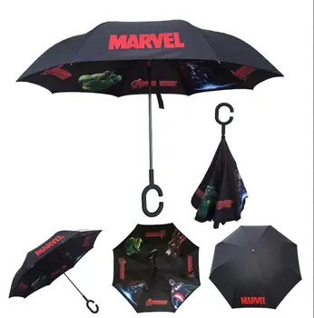 

Children Cartoon Umbrella Double Layer Reverse Folding Inside Out With Hands Free C Shape Handle Kids Windprood Raingear Gifts