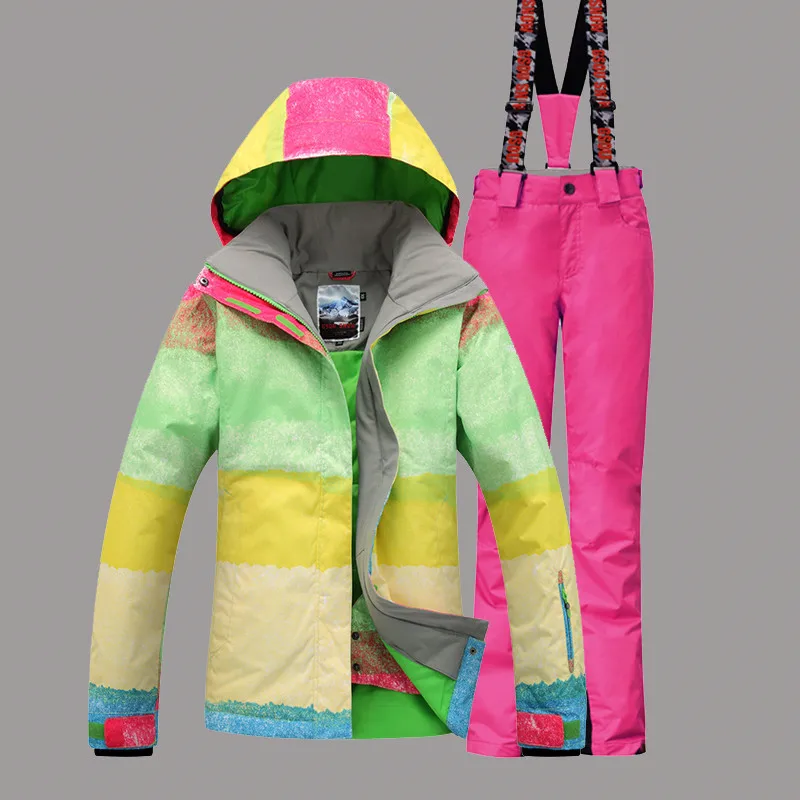 Женский лыжный костюм Gsou Snow Band ветрозащитная водонепроницаемая Спортивная одежда для улицы Зимняя одежда теплая супер теплая куртка+ штаны - Цвет: Color 1