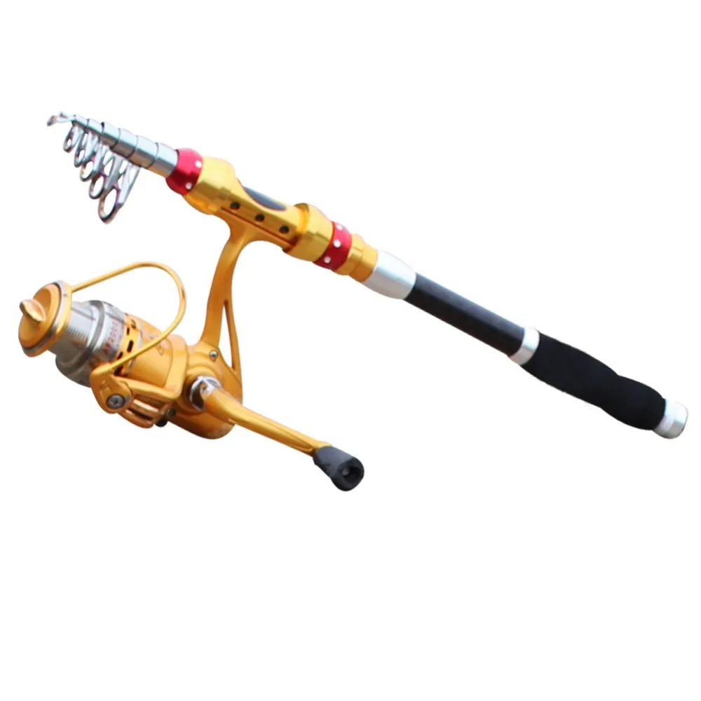 Gold Carbon Fishing Rod with Fishing Reel Vessel Set Telescopic