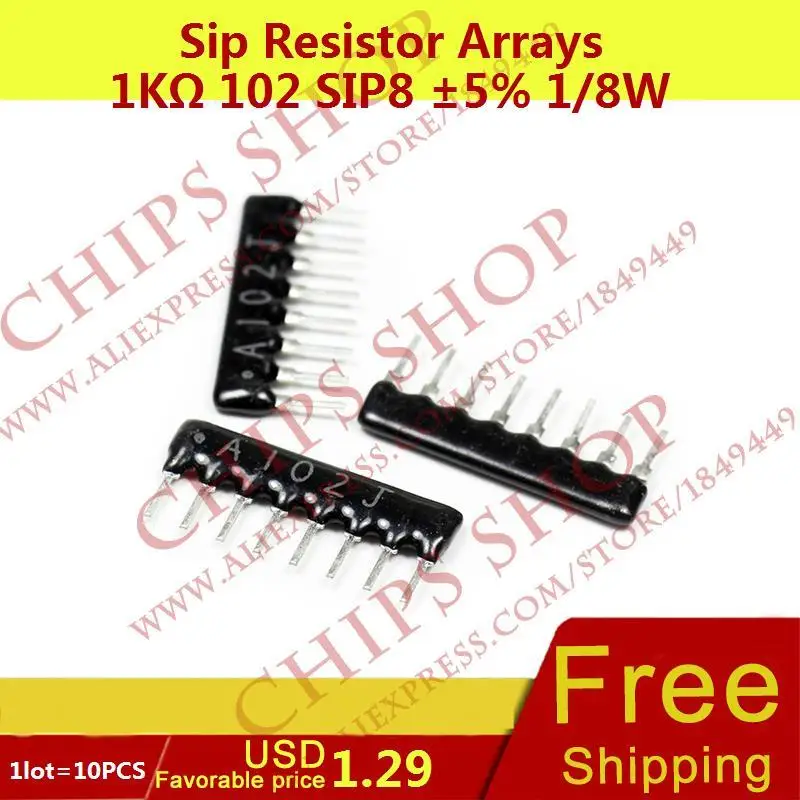 1LOT 10PCS Sip Resistor Arrays 1Kohm 102 SIP8 5 1 8W 1000ohm