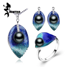 Ювелирные наборы MINTHA из пресноводного жемчуга, серьги-гвоздики из стерлингового серебра 925 пробы, ожерелье из листьев из натурального жемчуга в богемном стиле для женщин, кольцо для любви