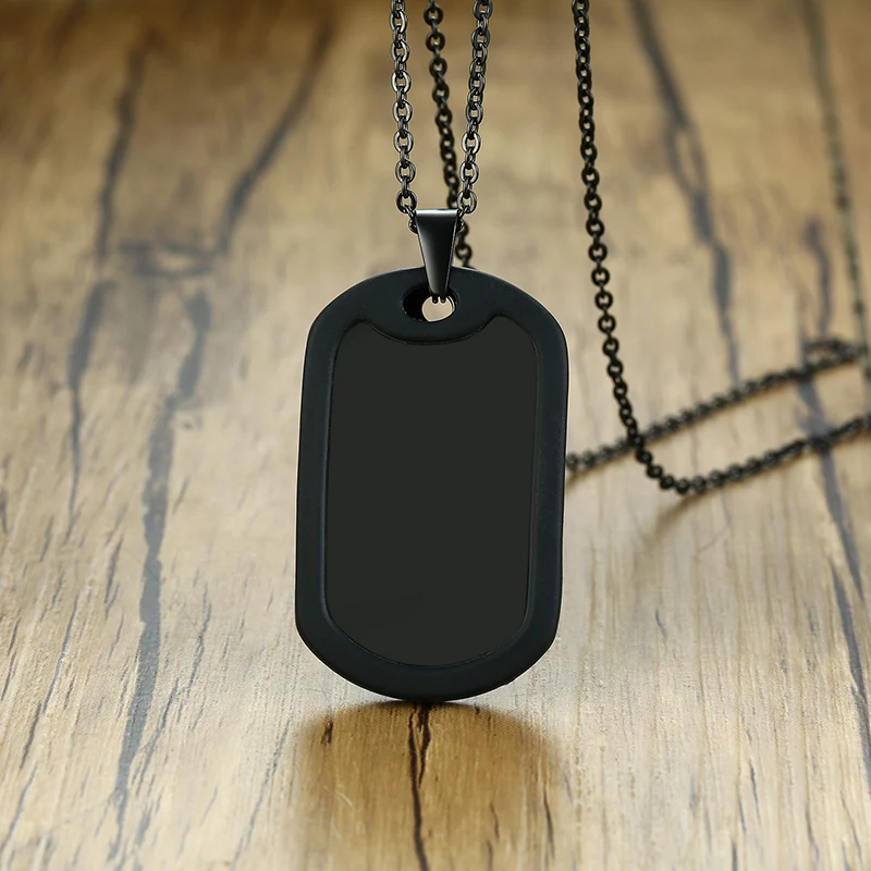 Персонализированные мужские черные Dogtag Цепочки и ожерелья силиконовые Обёрточная бумага военные Нержавеющая сталь Nameplated подарок мужу