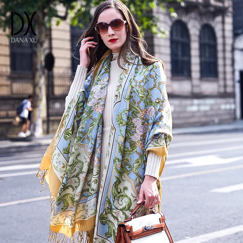 100% bufandas de cabeza cuadrada de lana para mujer elegante señora Carf y chal cálido largo estampado Animal Stoles Bandana bufanda Hijab playa manta - 3