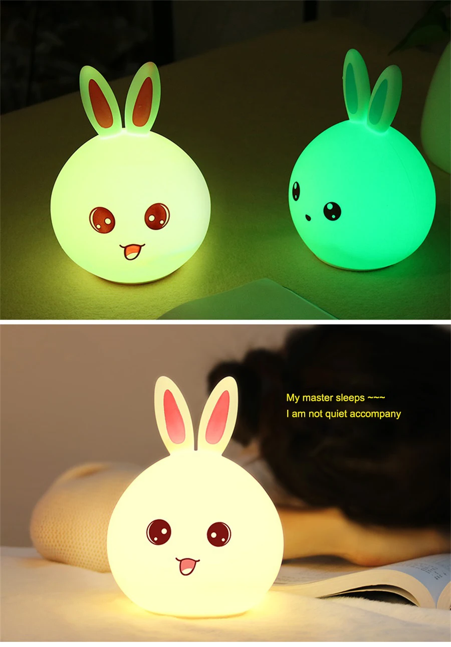 Светодиодный милый кролик ночной Светильник USB Перезаряжаемые Детские Спальня силиконовый decora ночника сенсорный Сенсор светильник для детей подарок для ребенка