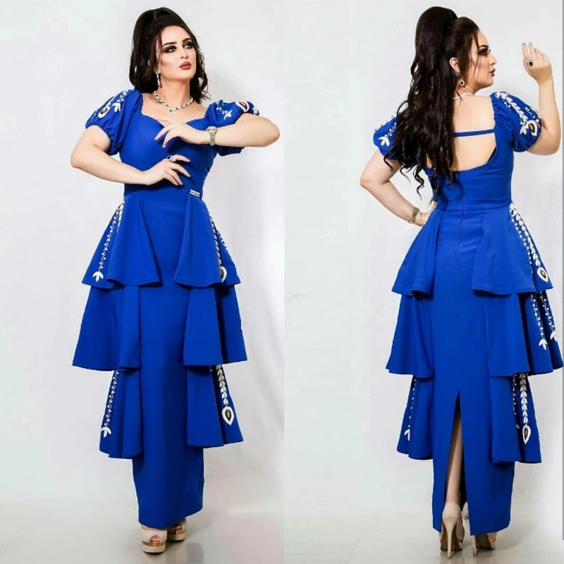 2017 Short Sleeves Evening Dresses Ruffles Slit Back Fashion Formal