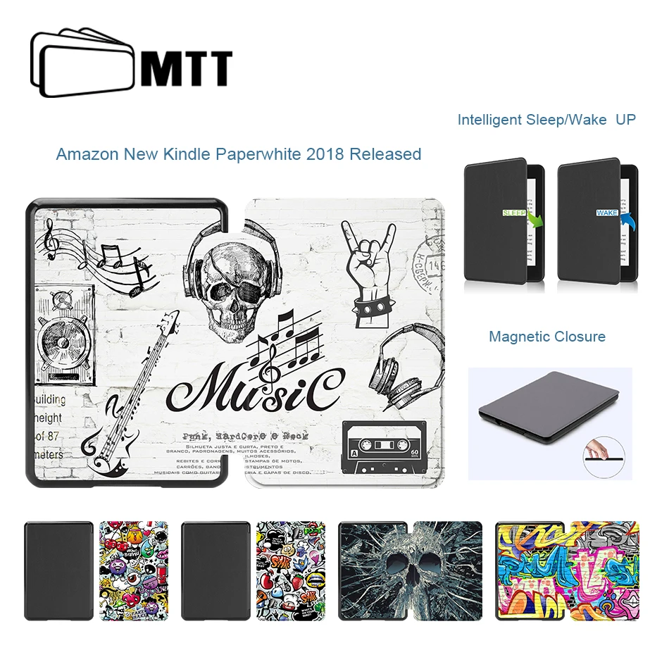 

MTT PU Leather Case for Amazon Kindle Paperwhite 2018 Release Graffit Flip Smart Cover for amazon new Kindle Paperwhite 4 Case