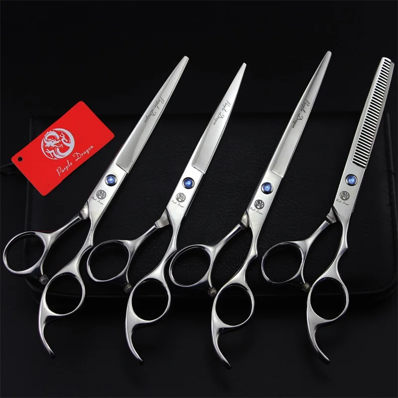 Purple dragon 7.0 inch Professional Pet Scissors Pet Grooming Scissors Set Straight Curved Thinning Scissors Hair Cutting Shear (1)