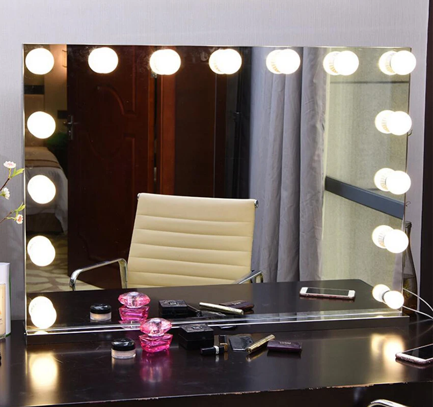 Frameless Vanity Mirror with Light Hollywood Makeup Lighted Mirror 3 color Light Cosmetic Mirror ...