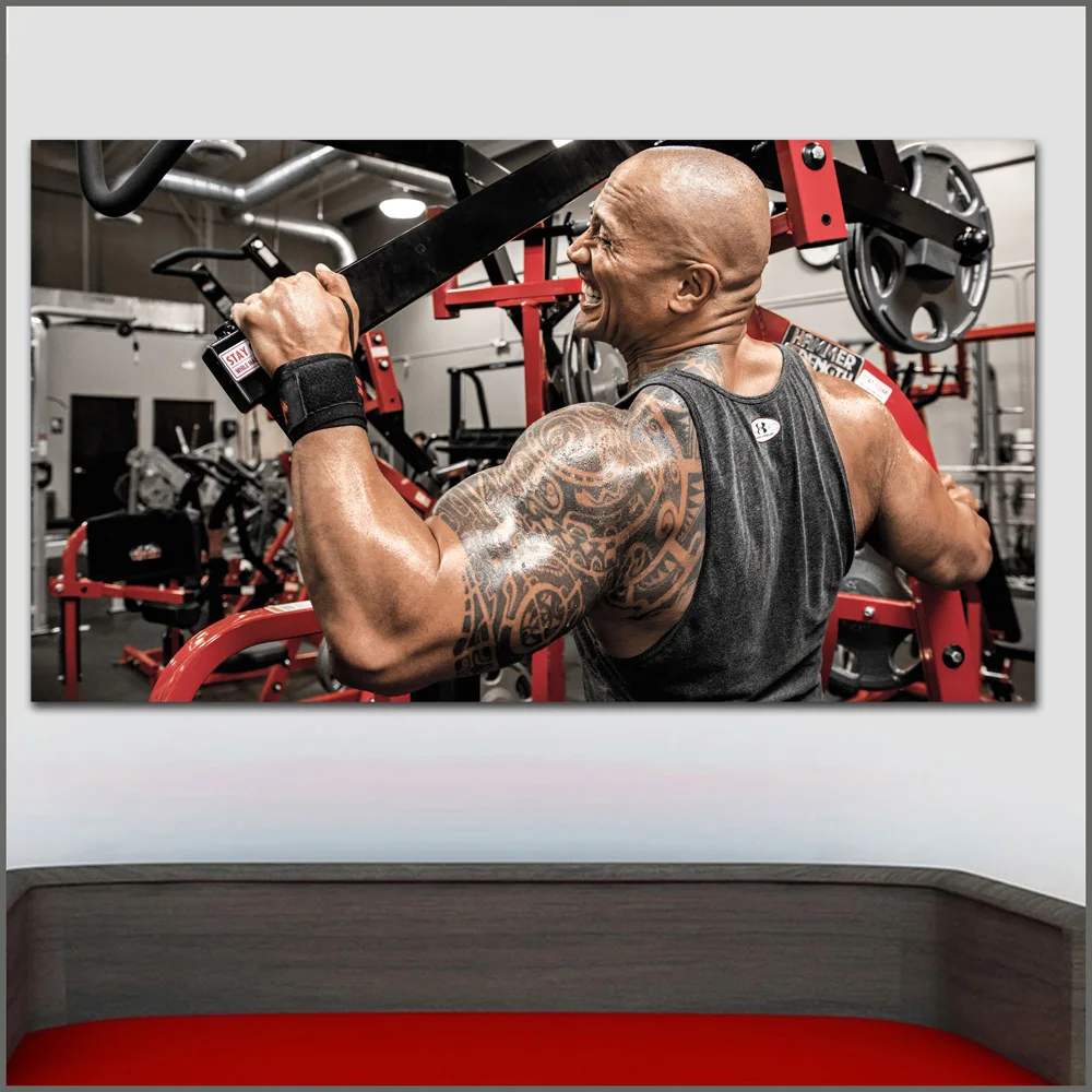 Wall Art Motivational Bodybuilding Dwayne Johnson Men Oil Painting Gym